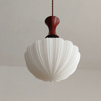 Contemporary Retro Solid Wood Round Glass Shade 1-Light Pendant Light For Living Room