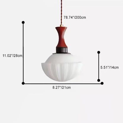 Contemporary Retro Solid Wood Round Glass Shade 1-Light Pendant Light For Living Room