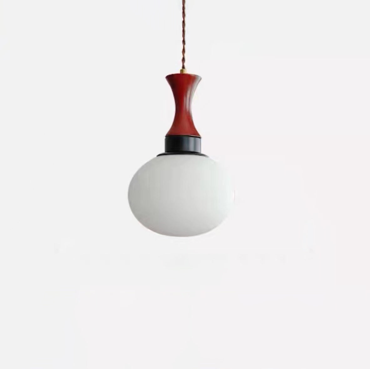 Contemporary Retro Solid Wood Round Glass Shade 1-Light Pendant Light For Living Room