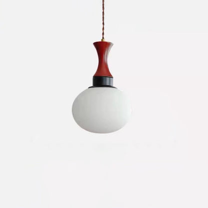 Contemporary Retro Solid Wood Round Glass Shade 1-Light Pendant Light For Living Room
