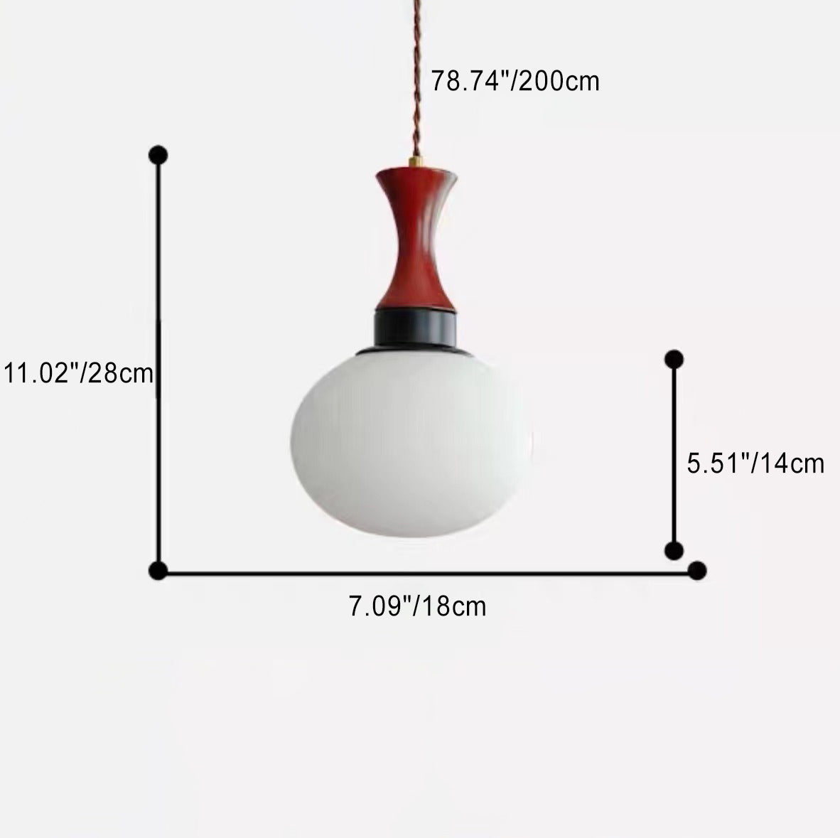 Contemporary Retro Solid Wood Round Glass Shade 1-Light Pendant Light For Living Room