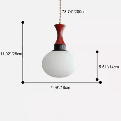 Contemporary Retro Solid Wood Round Glass Shade 1-Light Pendant Light For Living Room
