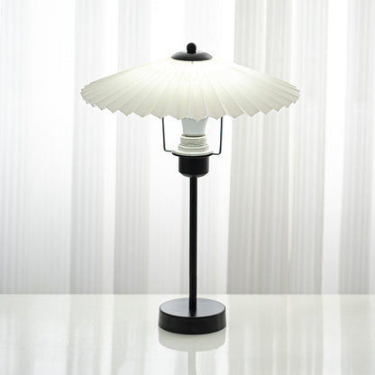 Contemporary Nordic Pleated Fabric Conical Hardware 1-Light Table Lamp For Bedside