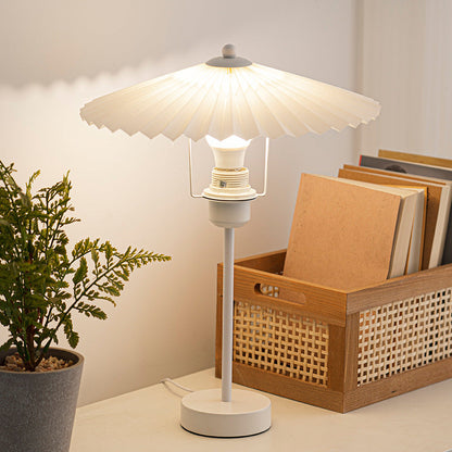 Contemporary Nordic Pleated Fabric Conical Hardware 1-Light Table Lamp For Bedside