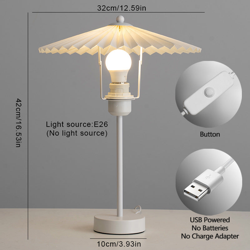 Contemporary Nordic Pleated Fabric Conical Hardware 1-Light Table Lamp For Bedside