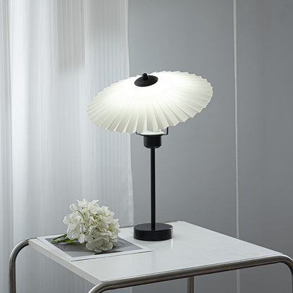 Contemporary Nordic Pleated Fabric Conical Hardware 1-Light Table Lamp For Bedside