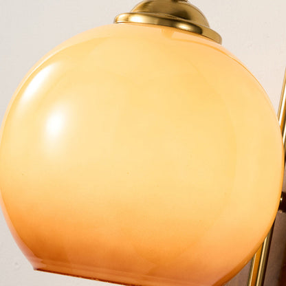Traditional French Glass Round Shade Metal Wood 1-Light Wall Sconce Lamp For Dining Room