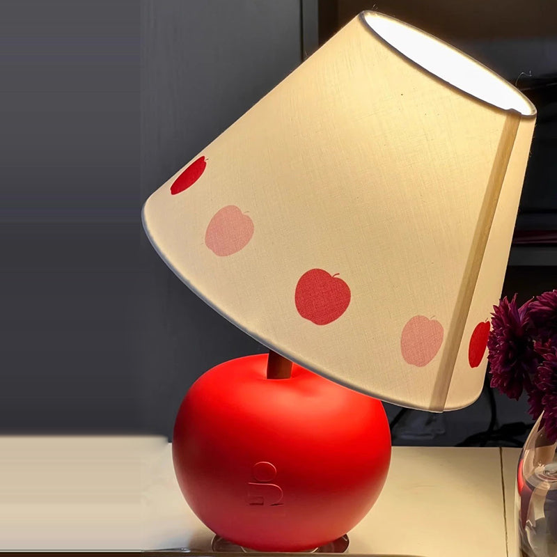 Contemporary Creative Tilted Resin Apple Fabric Shade 1-Light Table Lamp For Bedroom