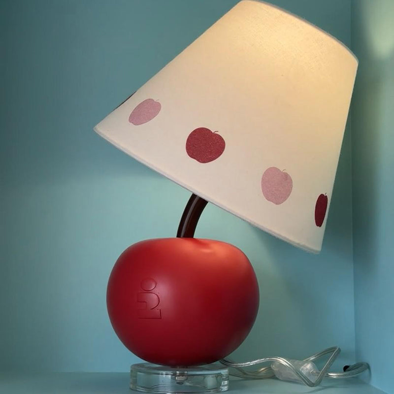Contemporary Creative Tilted Resin Apple Fabric Shade 1-Light Table Lamp For Bedroom