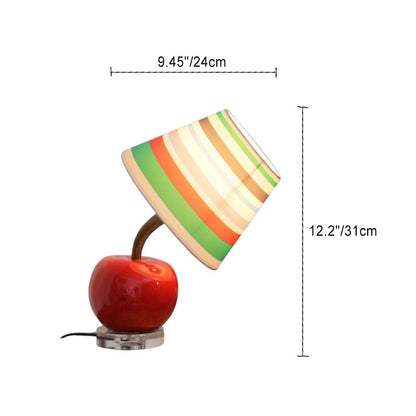 Contemporary Creative Tilted Resin Apple Fabric Shade 1-Light Table Lamp For Bedroom