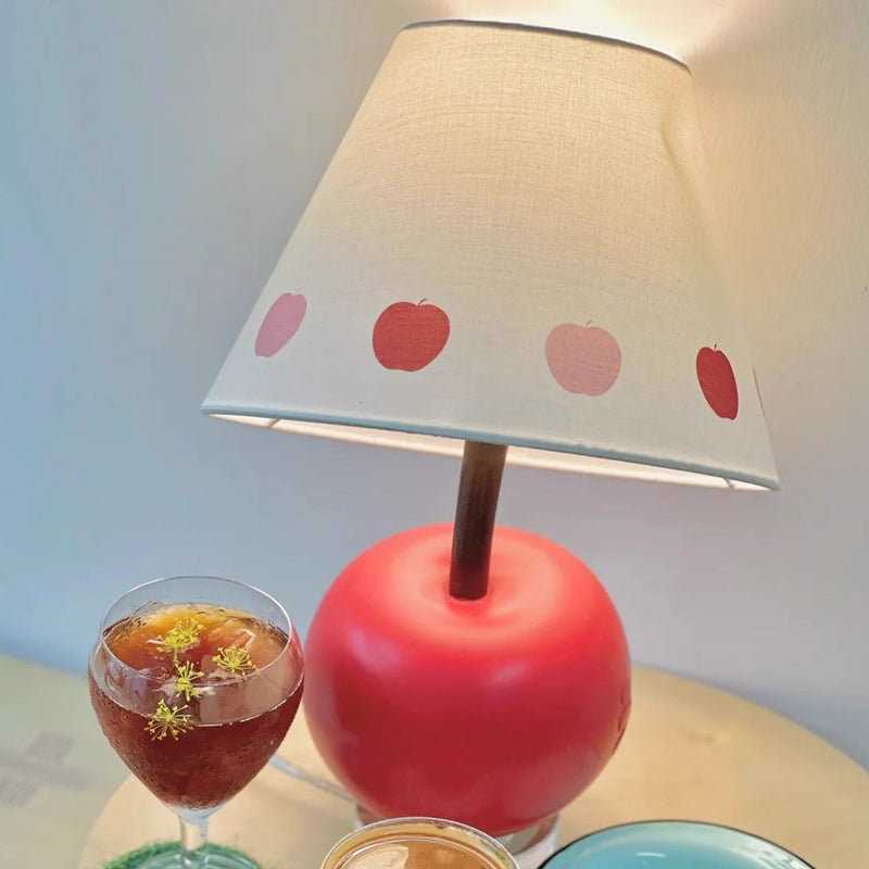 Contemporary Creative Tilted Resin Apple Fabric Shade 1-Light Table Lamp For Bedroom
