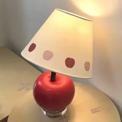 Contemporary Creative Tilted Resin Apple Fabric Shade 1-Light Table Lamp For Bedroom
