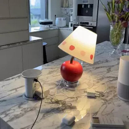 Contemporary Creative Tilted Resin Apple Fabric Shade 1-Light Table Lamp For Bedroom