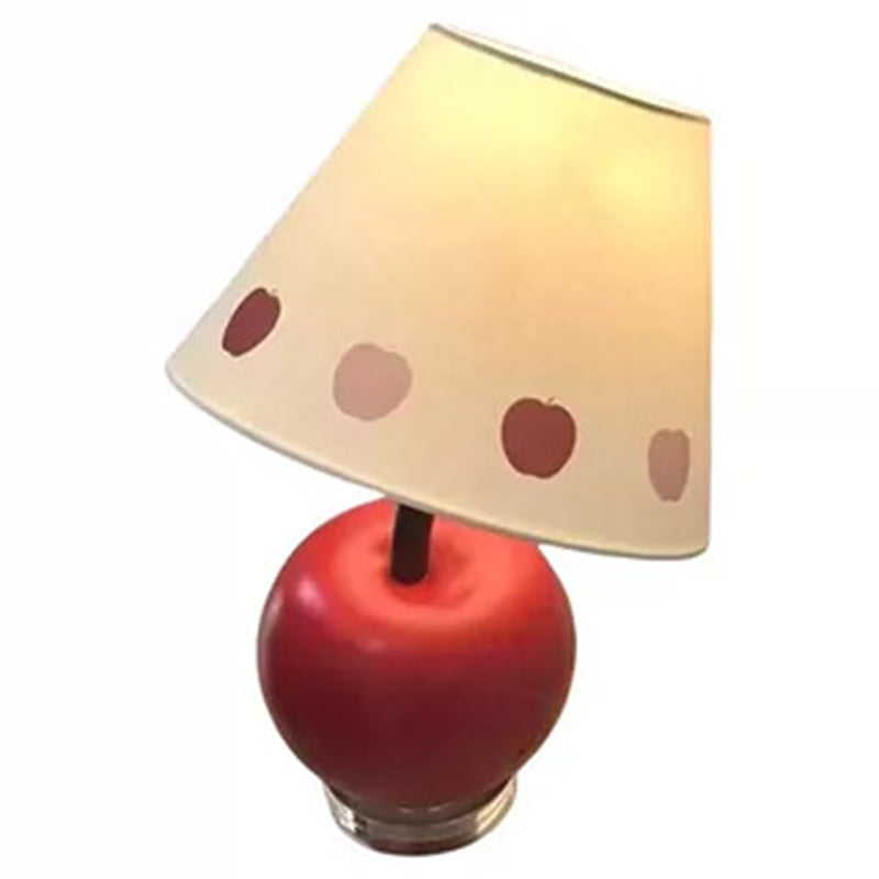 Contemporary Creative Tilted Resin Apple Fabric Shade 1-Light Table Lamp For Bedroom
