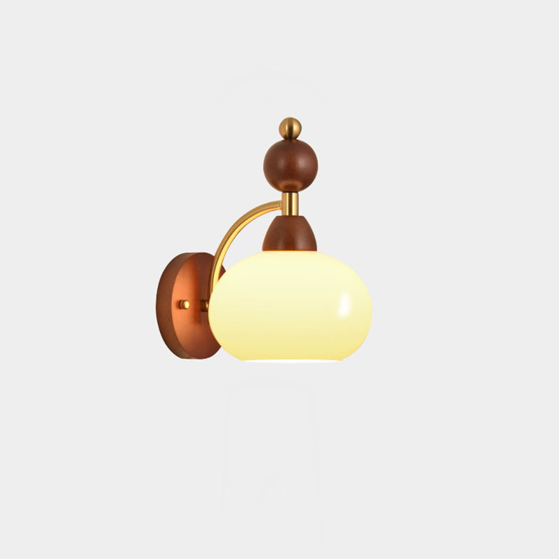 Traditional Vintage Glass Ball Shade Iron Wood 1-Light Wall Sconce Lamp For Dining Room