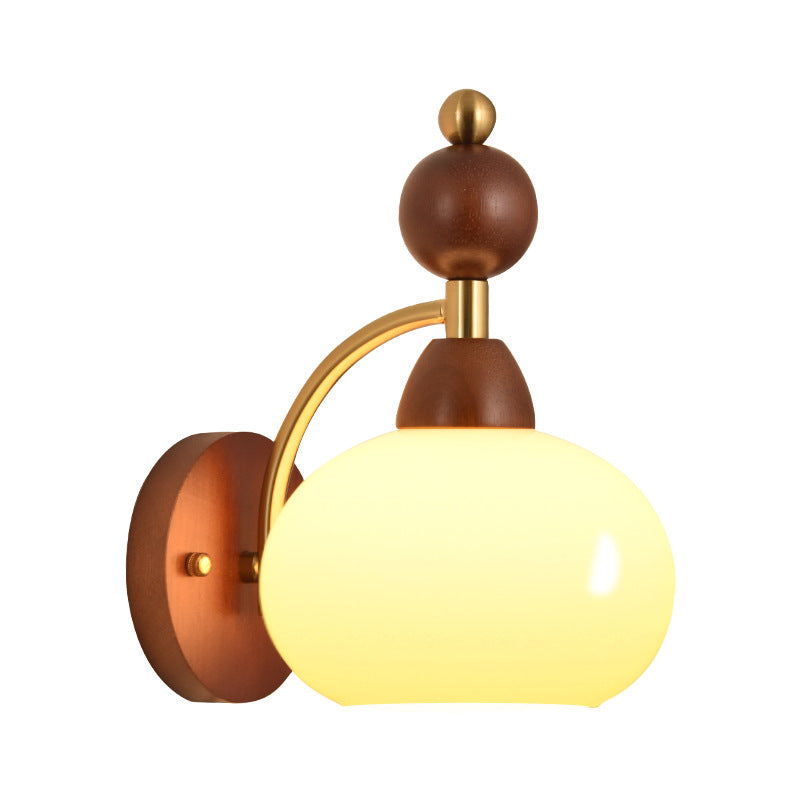 Traditional Vintage Glass Ball Shade Iron Wood 1-Light Wall Sconce Lamp For Dining Room