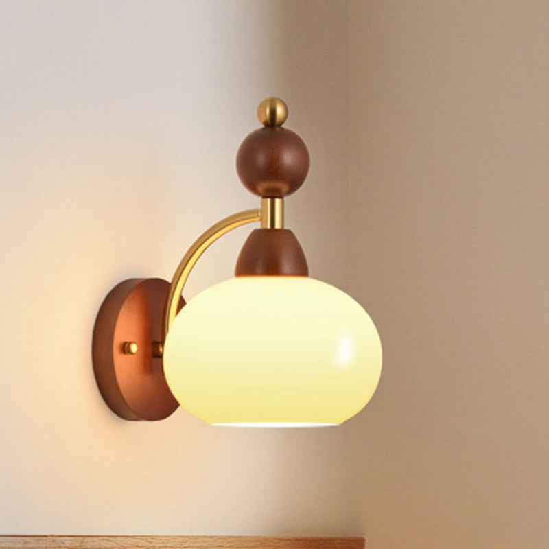 Traditional Vintage Glass Ball Shade Iron Wood 1-Light Wall Sconce Lamp For Dining Room