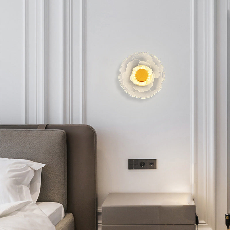 Contemporary Creative Lotus Flower Iron Acrylic LED Wall Sconce Lamp For Bedroom