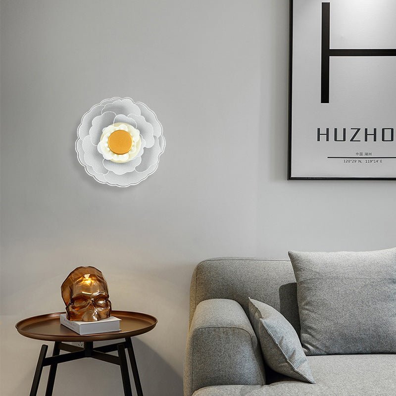 Contemporary Creative Lotus Flower Iron Acrylic LED Wall Sconce Lamp For Bedroom