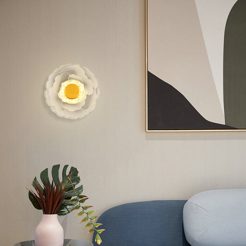 Contemporary Creative Lotus Flower Iron Acrylic LED Wall Sconce Lamp For Bedroom