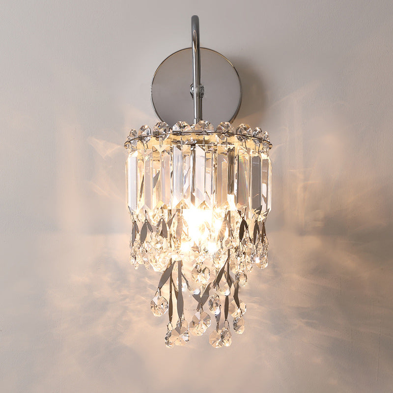 Contemporary Luxury Round Crystal Stainless Steel 1-Light Wall Sconce Lamp For Dining Room
