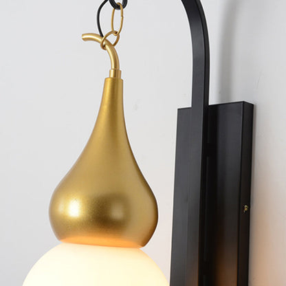 Traditional Chinese Iron Glass Gourd 1-Light Wall Sconce Lamp For Dining Room