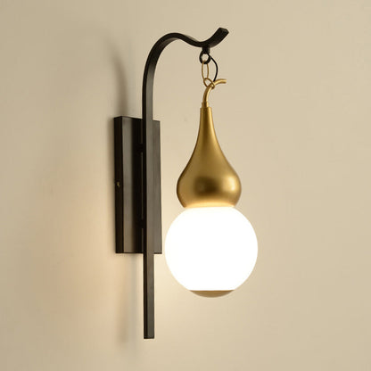 Traditional Chinese Iron Glass Gourd 1-Light Wall Sconce Lamp For Dining Room