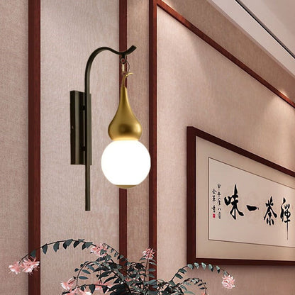 Traditional Chinese Iron Glass Gourd 1-Light Wall Sconce Lamp For Dining Room