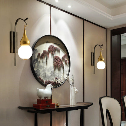 Traditional Chinese Iron Glass Gourd 1-Light Wall Sconce Lamp For Dining Room