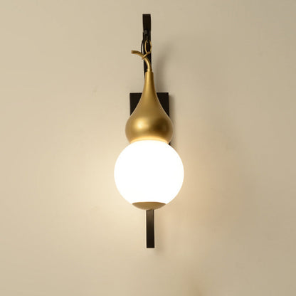 Traditional Chinese Iron Glass Gourd 1-Light Wall Sconce Lamp For Dining Room