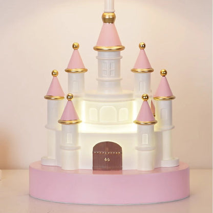Traditional European Fabric Pink Dream Castle Resin Base 1-Light Table Lamp For Bedroom