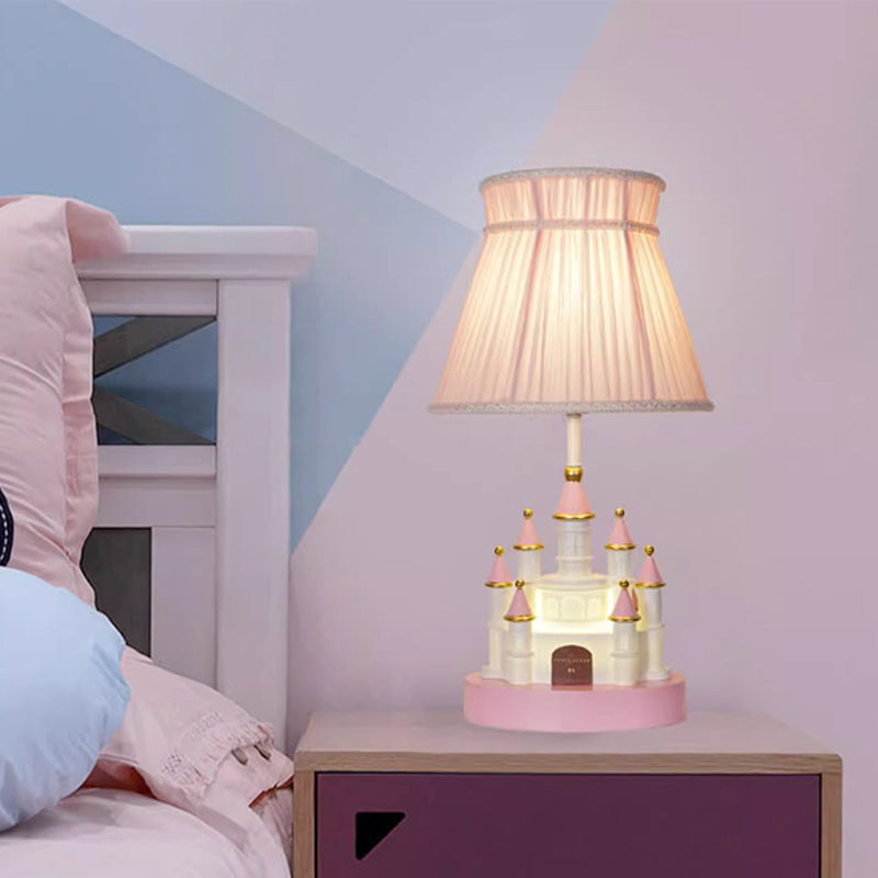 Traditional European Fabric Pink Dream Castle Resin Base 1-Light Table Lamp For Bedroom