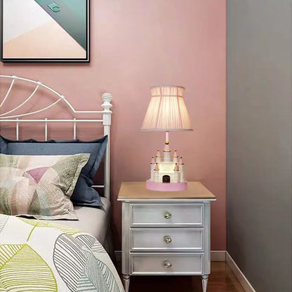 Traditional European Fabric Pink Dream Castle Resin Base 1-Light Table Lamp For Bedroom