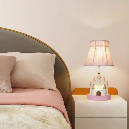 Traditional European Fabric Pink Dream Castle Resin Base 1-Light Table Lamp For Bedroom