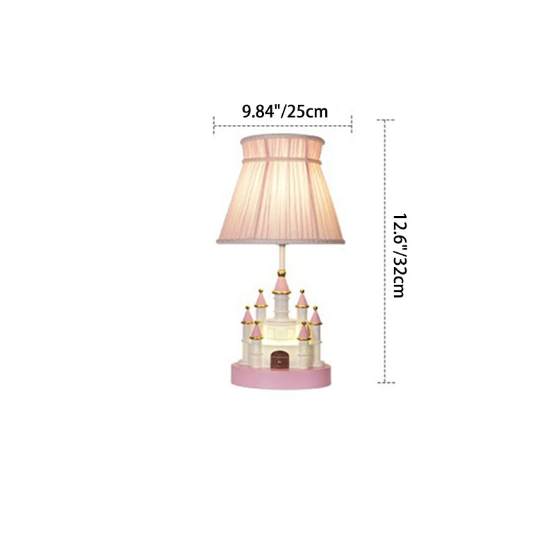 Traditional European Fabric Pink Dream Castle Resin Base 1-Light Table Lamp For Bedroom