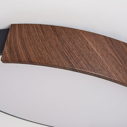 Modern Minimalist Iron Imitation Walnut Wood Grain PVC Round LED Flush Mount Ceiling Light For Bedroom