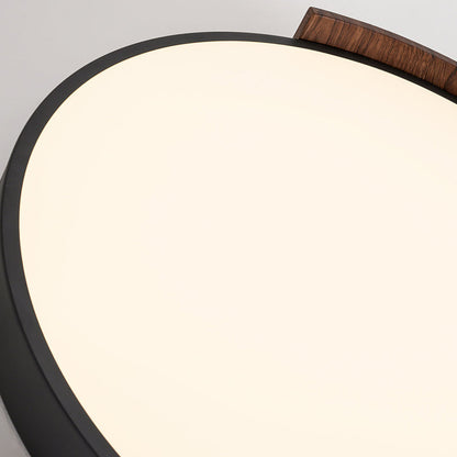 Modern Minimalist Iron Imitation Walnut Wood Grain PVC Round LED Flush Mount Ceiling Light For Bedroom
