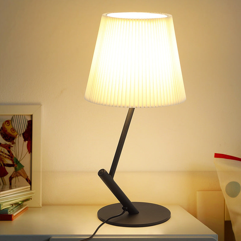 Contemporary Nordic Pleated Fabric Shade Hardware Tube 1-Light Table Lamp For Bedroom