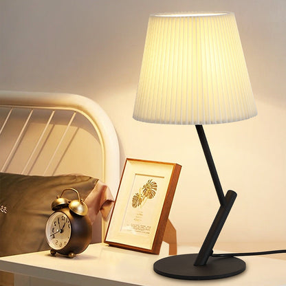 Contemporary Nordic Pleated Fabric Shade Hardware Tube 1-Light Table Lamp For Bedroom