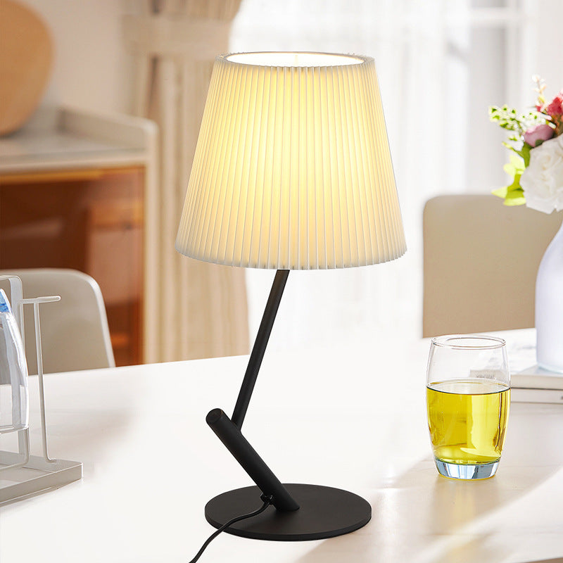 Contemporary Nordic Pleated Fabric Shade Hardware Tube 1-Light Table Lamp For Bedroom