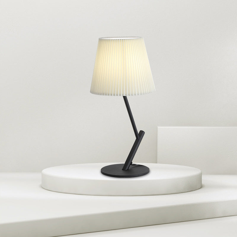 Contemporary Nordic Pleated Fabric Shade Hardware Tube 1-Light Table Lamp For Bedroom