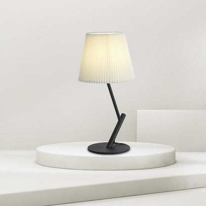 Contemporary Nordic Pleated Fabric Shade Hardware Tube 1-Light Table Lamp For Bedroom
