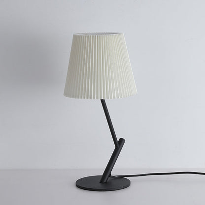 Contemporary Nordic Pleated Fabric Shade Hardware Tube 1-Light Table Lamp For Bedroom