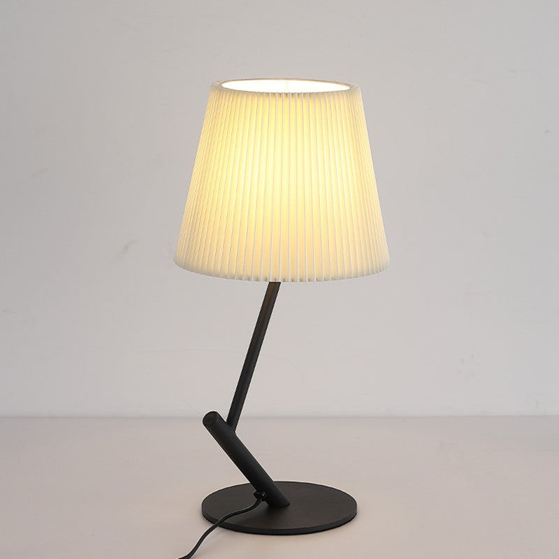 Contemporary Nordic Pleated Fabric Shade Hardware Tube 1-Light Table Lamp For Bedroom