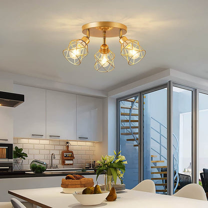 Contemporary Industrial Iron Frame 360° Rotation 3-Light Semi-Flush Mount Ceiling Light For Living Room