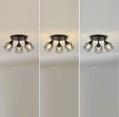 Contemporary Industrial Iron Frame 360° Rotation 3-Light Semi-Flush Mount Ceiling Light For Living Room