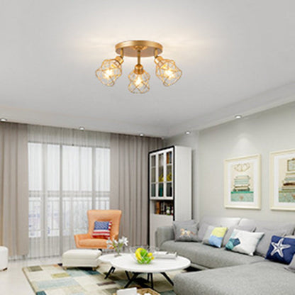 Contemporary Industrial Iron Frame 360° Rotation 3-Light Semi-Flush Mount Ceiling Light For Living Room