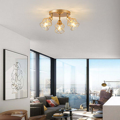 Contemporary Industrial Iron Frame 360° Rotation 3-Light Semi-Flush Mount Ceiling Light For Living Room