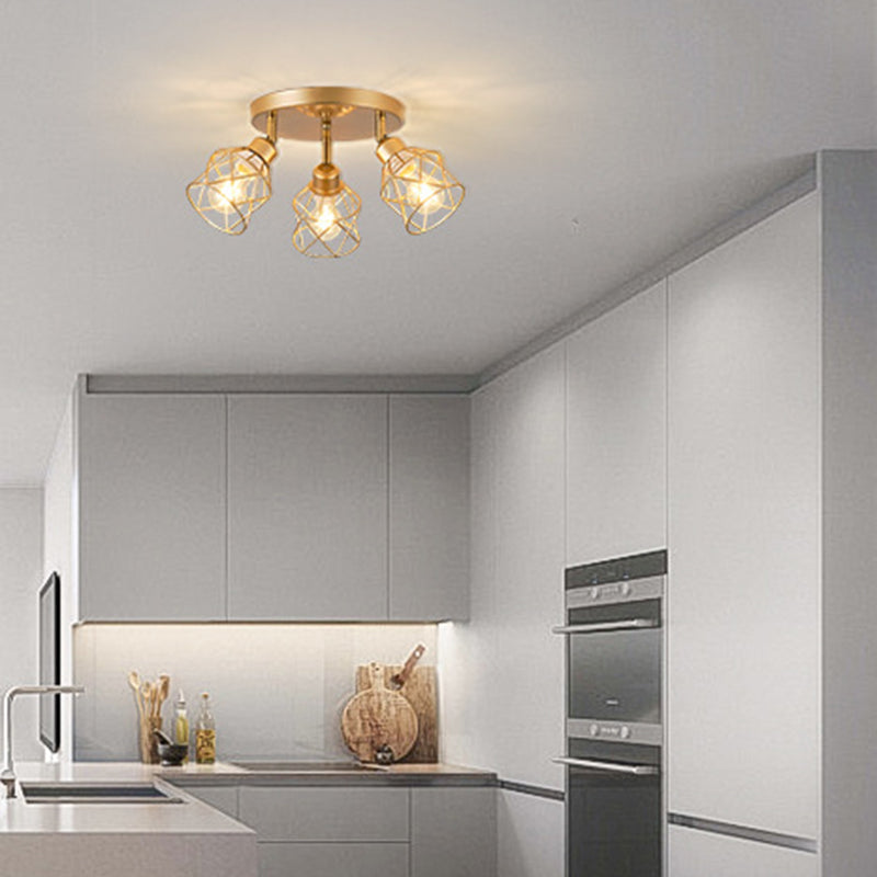 Contemporary Industrial Iron Frame 360° Rotation 3-Light Semi-Flush Mount Ceiling Light For Living Room