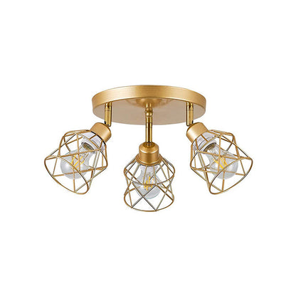 Contemporary Industrial Iron Frame 360° Rotation 3-Light Semi-Flush Mount Ceiling Light For Living Room